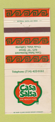 Matchbook Cover - Casa Salsa Mexican Food Chula Vista CA 30 Strike