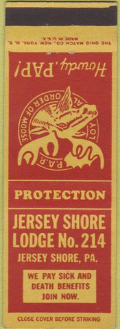 Matchbook Cover - Matchbook Cover Moose Lodge Jersey Shore PA