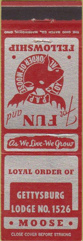 Matchbook Cover - Matchbook Cover Moose Lodge Gettysburg PA