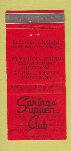 Matchbook Cover - Springs Supper Club Piqua OH 30 Strike