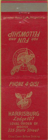 Matchbook Cover - Matchbook Cover Moose Lodge Harrisburg PA