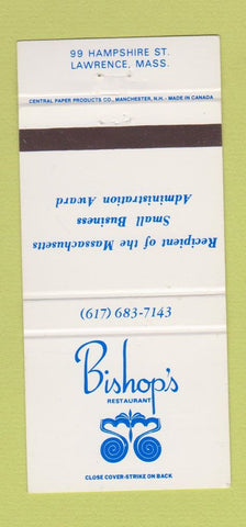 Matchbook Cover - Bishop's Restaurant Lawrence MA 30 Strike