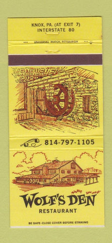 Matchbook Cover - Wolf's Den Restaurant Knox PA 30 Strike