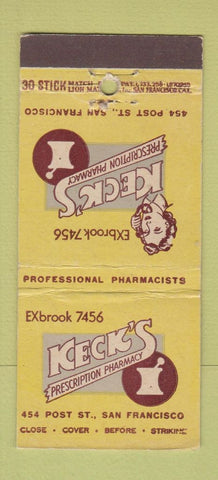 Matchbook Cover - Keck's Drug San Francisco CA 30 Stick