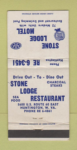 Matchbook Cover - Stone Lodge Motel Retaurant Huntington WV WEAR 30 Strike
