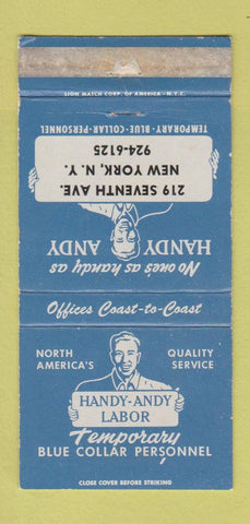 Matchbook Cover - Handy Andy Labor New York City Temp Labor WEAR 30 Strike