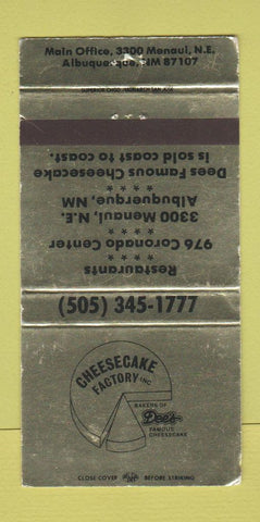 Matchbook Cover - Cheesecake Factory Dee's Albuquerque NM WEAR 30 Strike