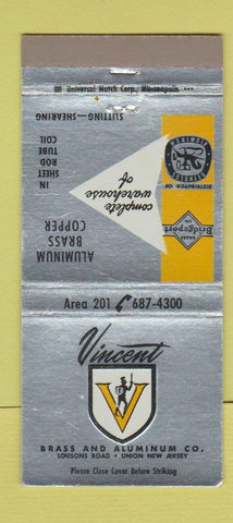Matchbook Cover - Vincent Brass Aluminum Union NJ 30 Strike