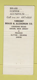 Matchbook Cover - Vincent Brass Aluminum Union NJ 30 Strike