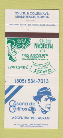 Matchbook Cover - Casona De Carlitos Miami Beach FL Humphrey Bogart 30 Strike