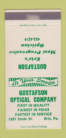 Matchbook Cover - Gustafson Optical Company Erie PA 30 Strike