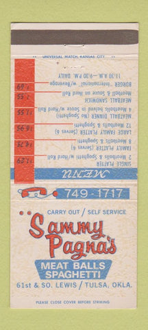 Matchbook Cover - Sammy Pagna's Spaghetti Tulsa OK 30 Strike