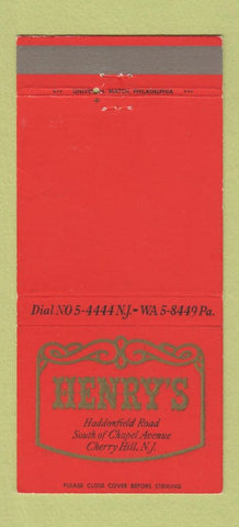 Matchbook Cover - Henry's Cherry Hill NJ 30 Strike