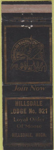 Matchbook Cover - Matchbook Cover Moose Lodge Hillside MI WORN