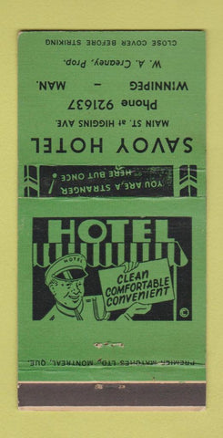 Matchbook Cover - Savoy Hotel Winnipeg MB GREEN 30 Strike
