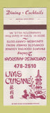 Matchbook Cover - Lims Chinese Restaurant Farmington Hills MI 30 Strike