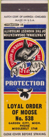 Matchbook Cover - Matchbook Cover Moose Lodge Garden City MI