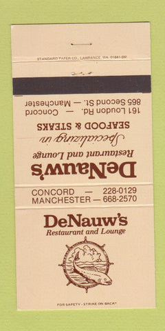 Matchbook Cover - DeNAuw's Restaurant Manchester Concord NH 30 Strike