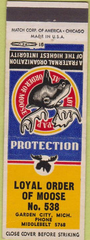 Matchbook Cover - Matchbook Cover Moose Lodge Garden City MI WORN