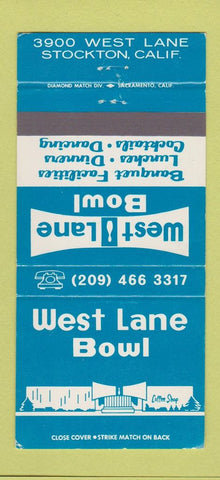 Matchbook Cover - West Lane Bowling Stockton CA 30 Strike