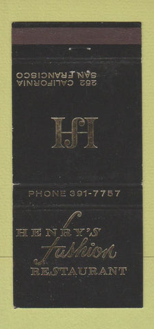 Matchbook Cover - Henry's Fashion Restaurant San Francisco CA 30 Strike