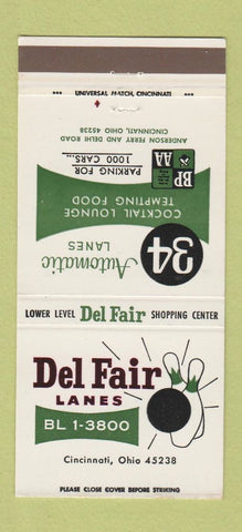 Matchbook Cover - Del Fair Lanes Bowling Cincinnati OH 30 Strike
