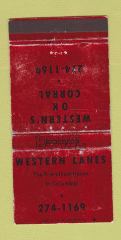 Matchbook Cover - Western's OK Corral Bowling Columbus OH WORN 30 Strike