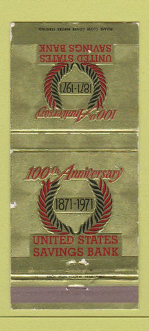 Matchbook Cover - United States Savings Bank 1981 Orange Newark NJ 30 Strike