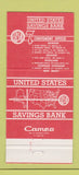 Matchbook Cover - United States Savings Bank 1981 Orange Newark NJ 30 Strike