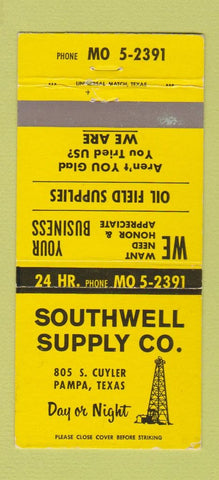 Matchbook Cover - Southwell Supply Pampa TX oil well 30 Strike