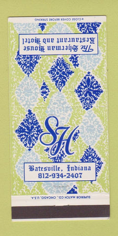 Matchbook Cover - Sherman House Hotel Restaurant Batesville IN 30 Strike