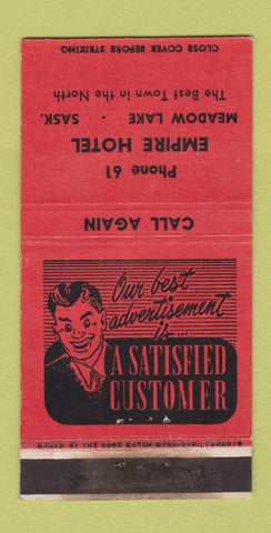 Matchbook Cover - Empire Hotel Meadow Lake SK low phone # WORN 30 Strike