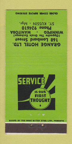 Matchbook Cover - Grange Hotel Winnipeg MB 30 Strike