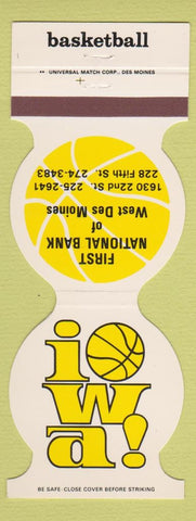 Matchbook Cover - Iowa Hawkeyes Basketball Des Moines Bank 1983