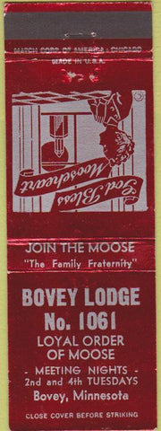 Matchbook Cover - Matchbook Cover Moose Lodge Bovey MN