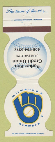 Matchbook Cover Milwaukee Brewers Baseball Parker Pen Credit Janesville WI 1982