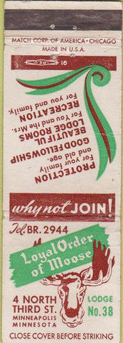 Matchbook Cover - Matchbook Cover Moose Lodge Minneapolis MN WEAR