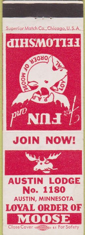 Matchbook Cover - Matchbook Cover Moose Lodge Austin MN