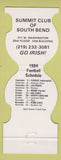 Matchbook Cover - Notre Dame Irish Football Summit Club South Bend IN 1984
