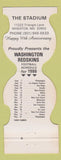 Matchbook Cover - Washington Redskins Football 1986 Stadium Wheaton MD