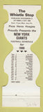 Matchbook Cover - New York Giants Football Whistle Stop 1980
