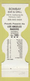 Matchbook Cover - Los Angeles Raiders Football 1985 Bombay Bar Ventura CA