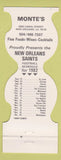Matchbook Cover - New Orleans Saints Football 1982 Monte's New Orleans LA