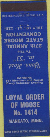 Matchbook Cover - Matchbook Cover Moose Lodge Mankato MN