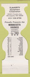Matchbook Cover - Minnesota Vikings Football 1983 Flaherty Equipment Minneapolis