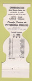Matchbook Cover - Pittsburgh Steelers Football 1980 Cambridge Lee Leetsdale PA