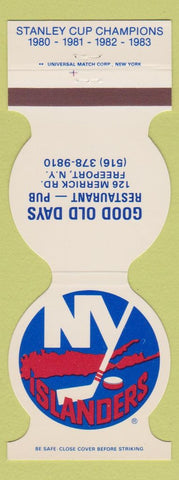 Matchbook Cover - New York Islanders Hockey Restaurant Freeport NY 1983
