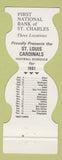 Matchbook Cover - St Louis Cardinals Football 1981 St Charles MO Bank