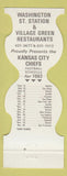 Matchbook Cover - Kansas City Chiefs Football 1982 Village Green Restaurant
