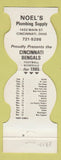 Matchbook Cover - Cincinnati Bengals Football Noel's Plumbing Supply OH 1985